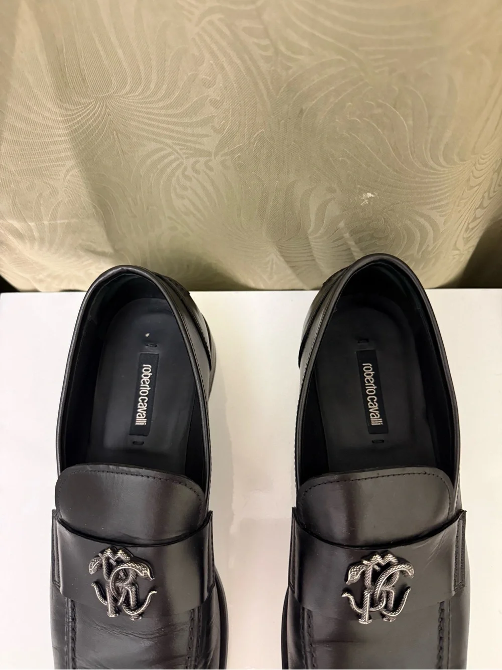 Roberto Cavalli Black Leather Logo Loafers
